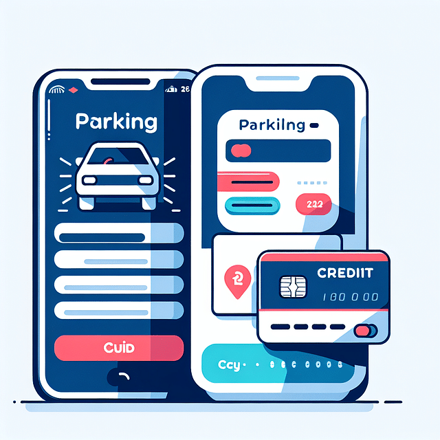 credit card and mobile phone with parking payment app on screen