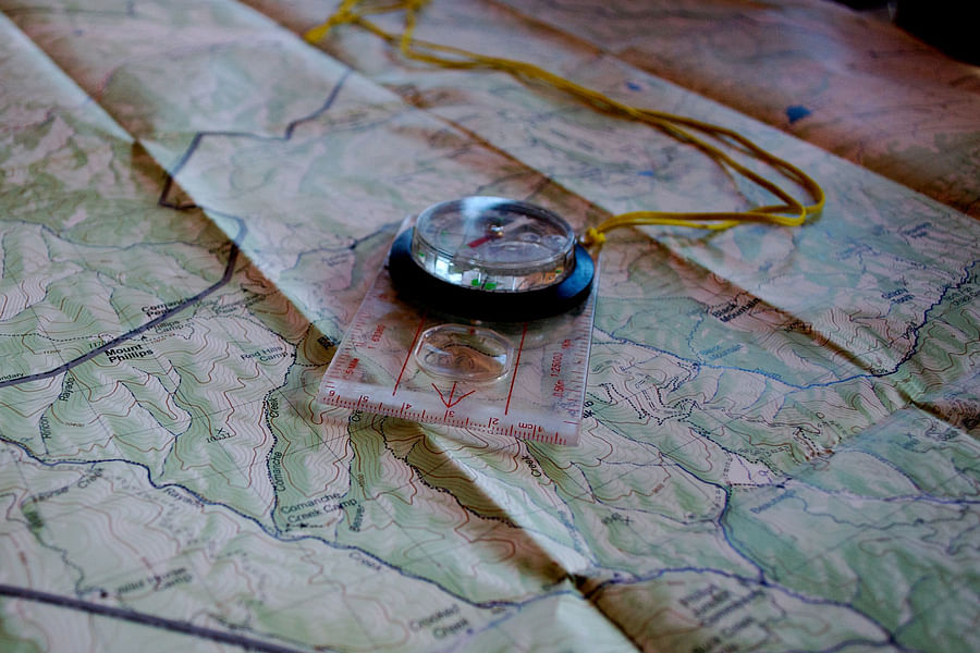 hiking map and compass