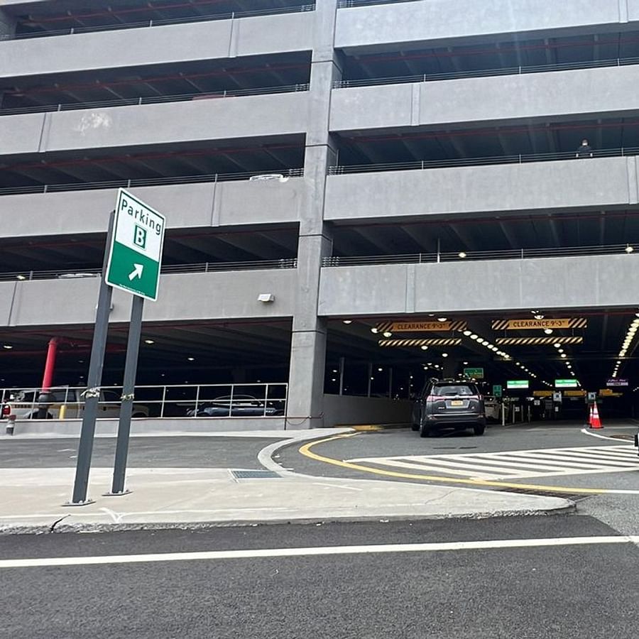 Aerial view of LaGuardia Airport parking area