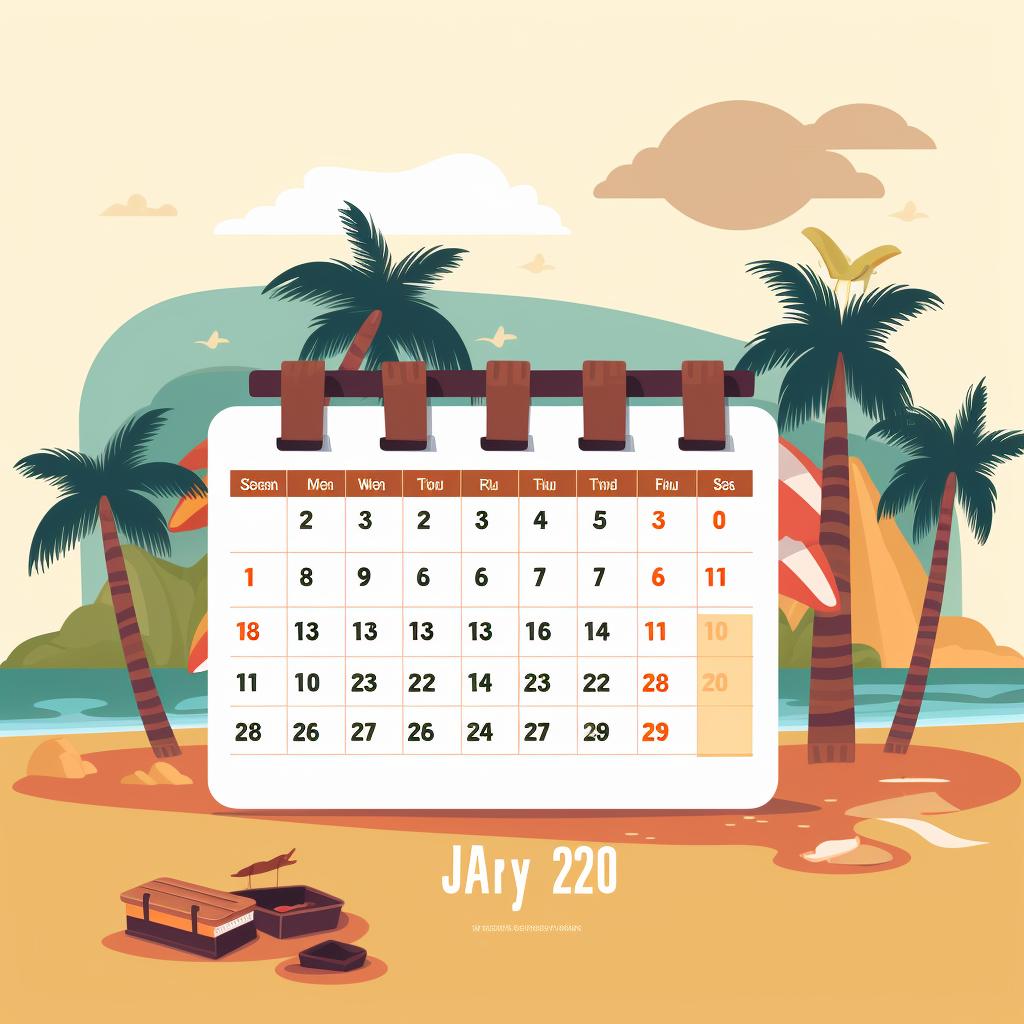 A calendar marked with travel dates