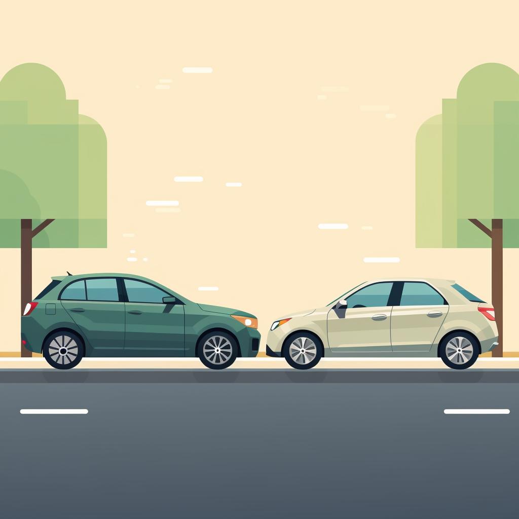 A car positioned parallel to another car, ready to park.