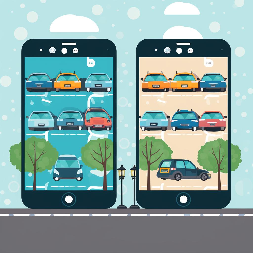 Comparison of different parking options on a smartphone screen